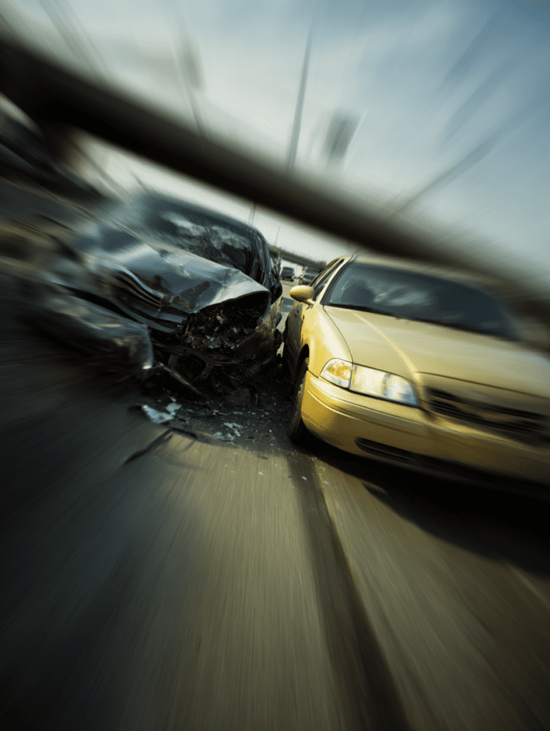 High-impact car crash on highway with visible damage, highlighting injury claims for Louisville personal injury lawyer