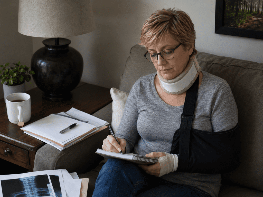 Louisville Personal Injury Lawyer: Car accident victim journaling symptoms and emotional effects during recovery after a Kentucky crash.