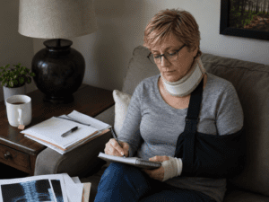 Car accident victim journaling symptoms and emotional effects during recovery after a Kentucky crash
