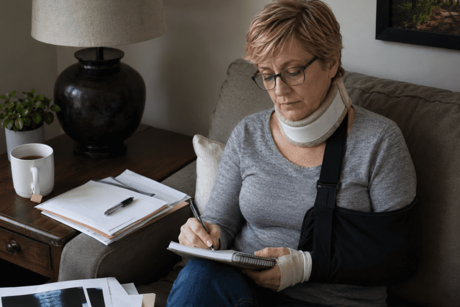 Car accident victim journaling symptoms and emotional effects during recovery after a Kentucky crash
