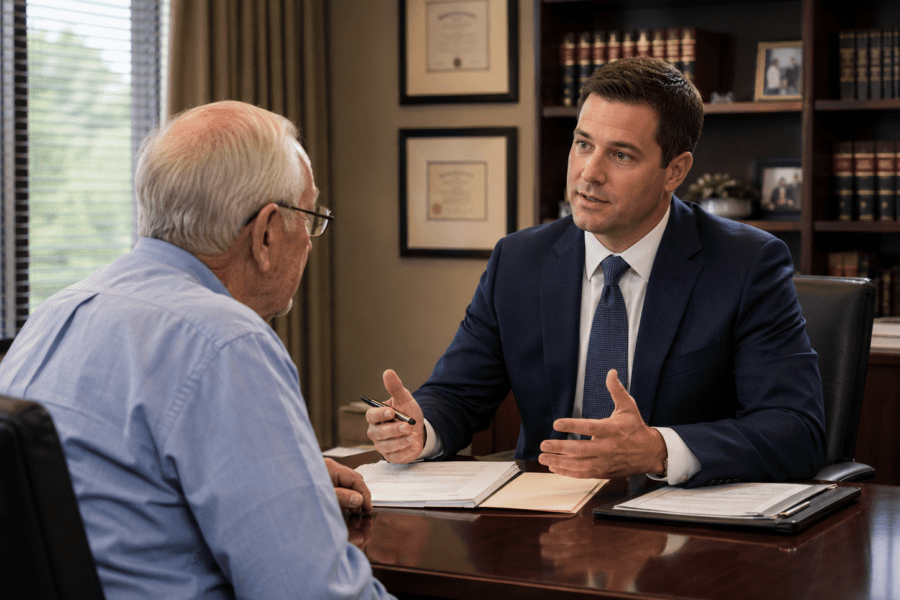 Louisville Personal Injury Lawyer; Prospective injury client meeting with a Louisville personal injury lawyer for an initial consultation