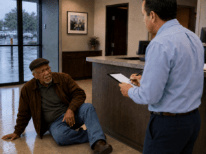 Louisville slip and fall lawyer; Slip and fall claimant giving incident report after a Louisville fall injury