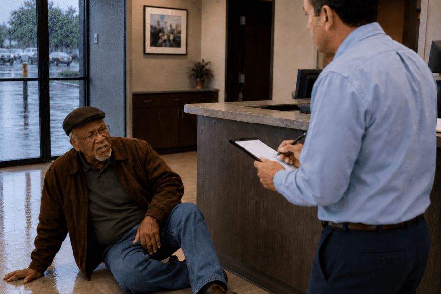 Louisville slip and fall lawyer; Slip and fall claimant giving incident report after a Louisville fall injury