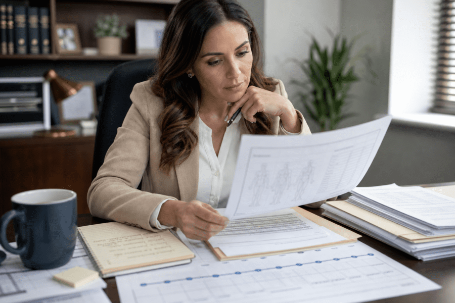 Louisville personal injury lawyer reviewing medical records and settlement documents for a Kentucky injury claim
